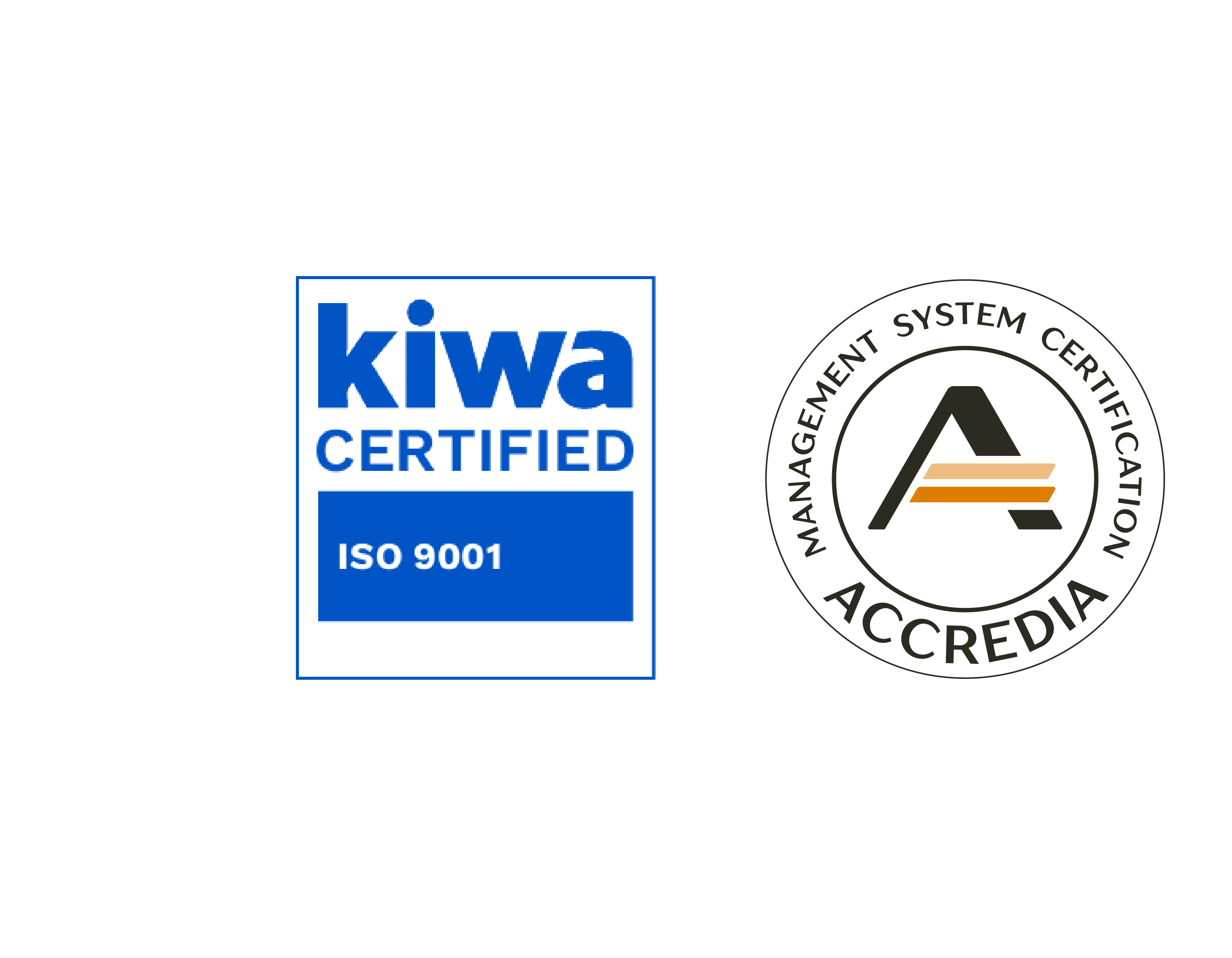 Loghi certificazione Kiwa ISO 9001 e Accredia